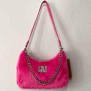 STEVE MADDEN- NWT Hot Pink Fur Shoulder Bag with Chain Detail